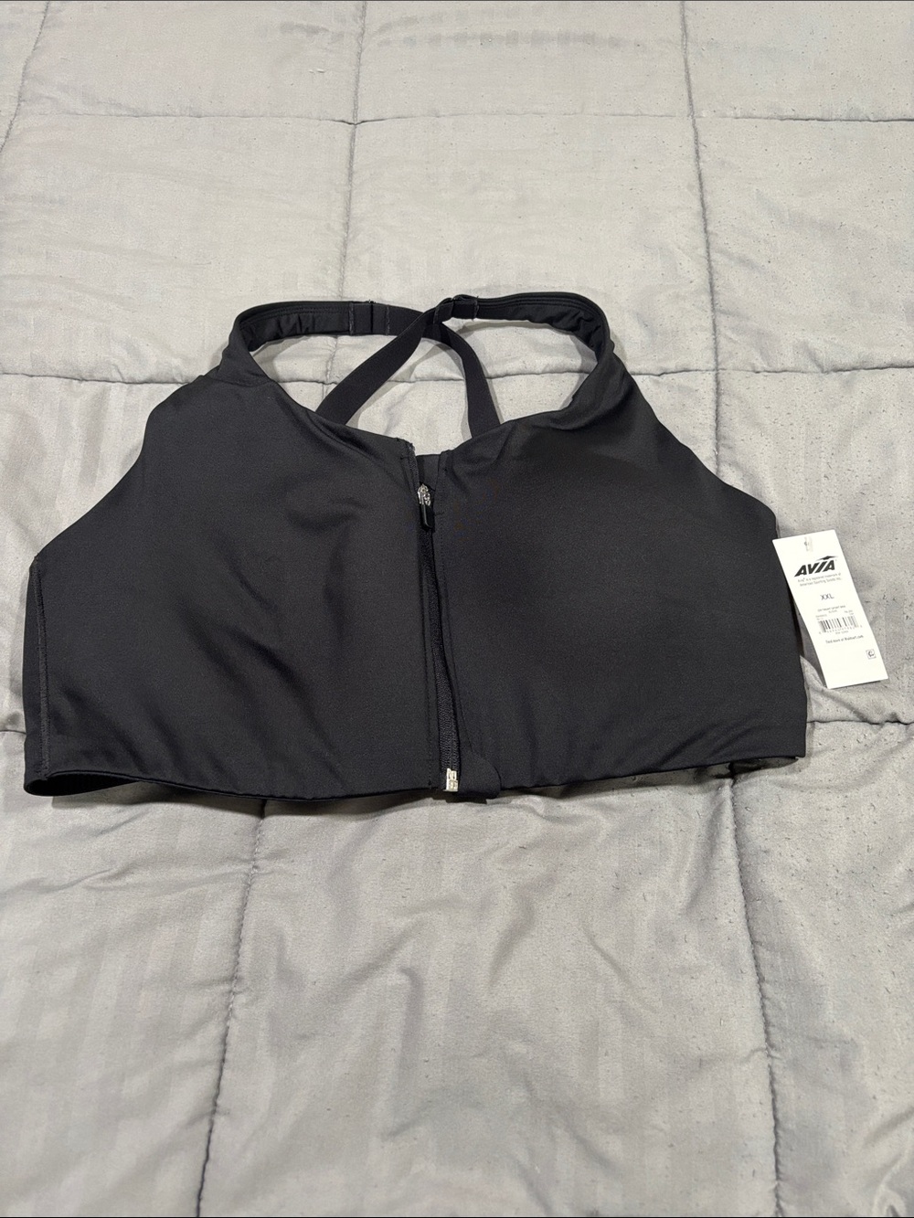 Avia Black Front-Zip High-Support Sports Bra